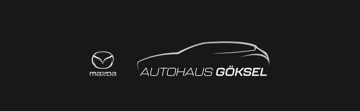 Logo Autohaus Göksel mit Mazda-Logo in heller farbe auf dunklem Grund
