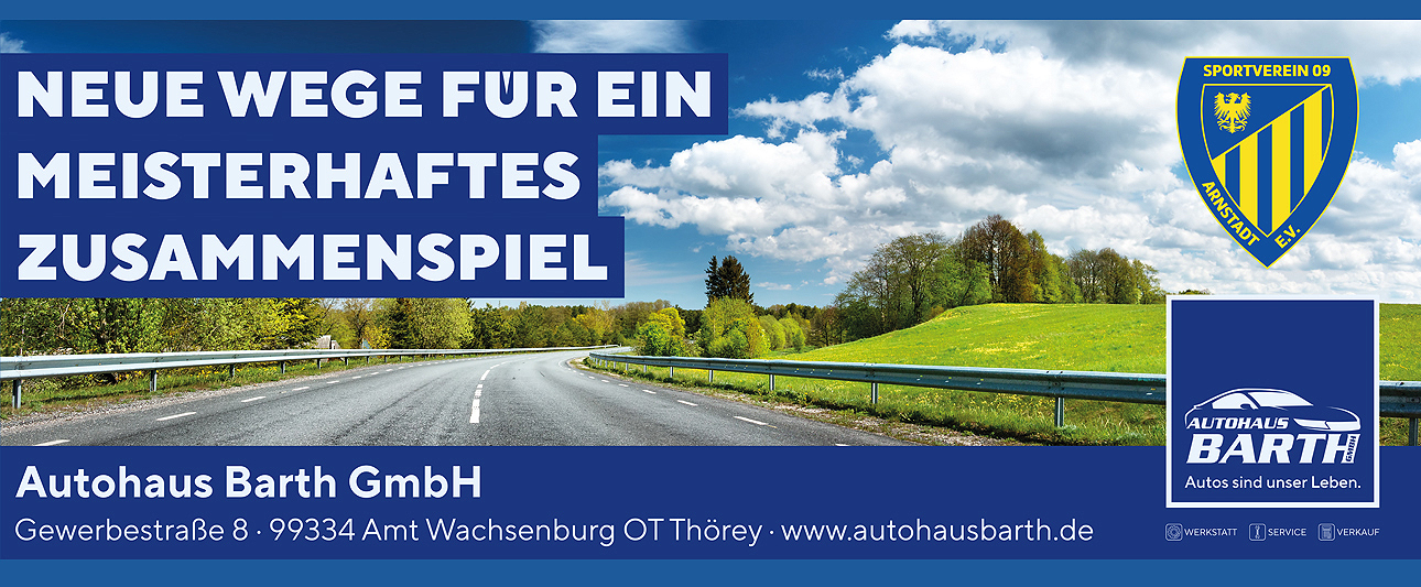 Plakat Sportverein und Autohaus Barth, "neue Wege für ein meisterhaftes Zusammenspiel"
